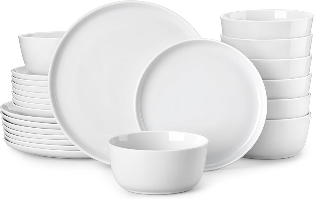 24 Pieces Gourmet Porcelain Dinnerware Sets, Premium Plates and Bowls Set, High-Fired Ceramic Dishes Set for 8