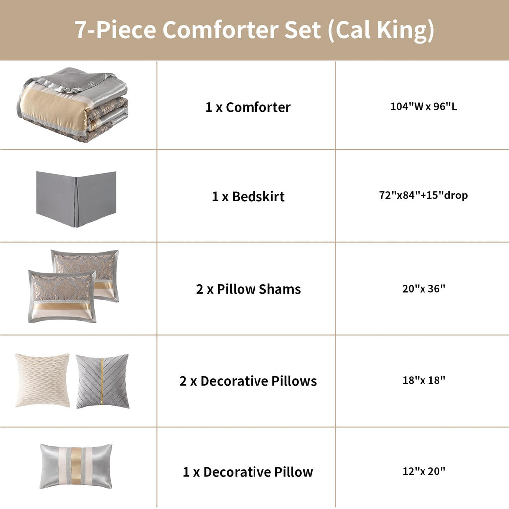 Luxury Comforter Set, Silver Gray Champagne Gold