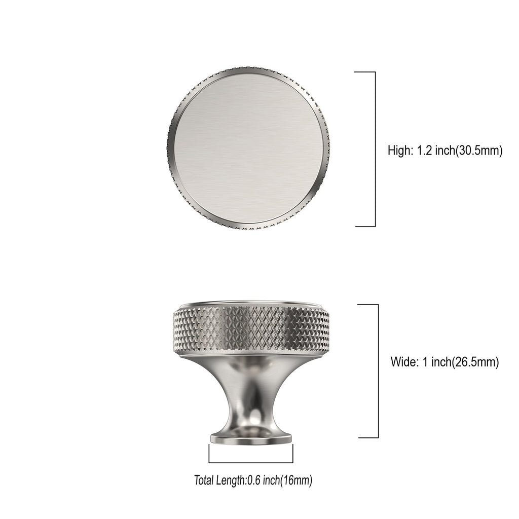 Brushed Nickel Knurled Cabinet Knobs Round Drawer Pulls 20 Pack