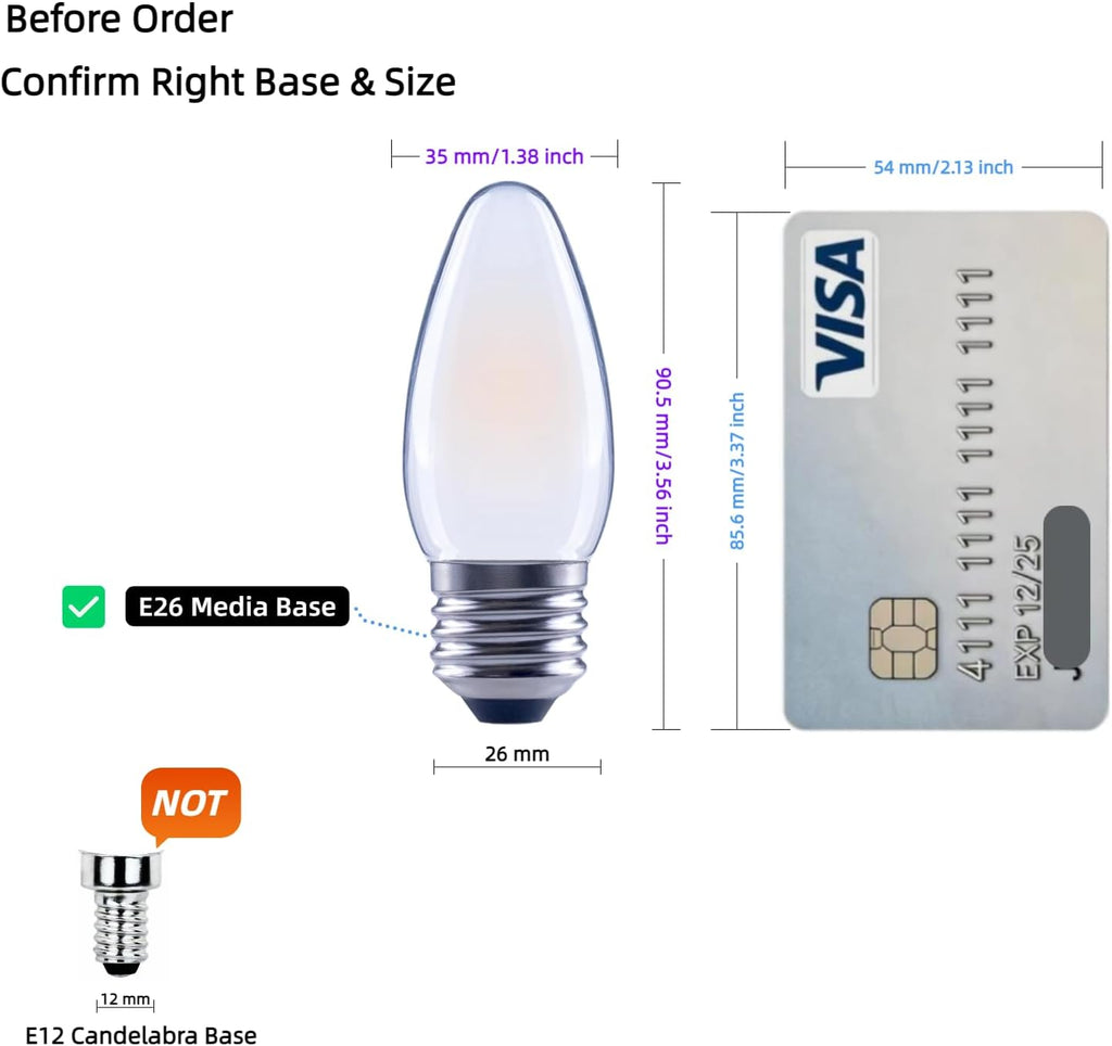 LED Candelabra Bulbs 40W Equivalent, Dimmable LED Bulbs, 4W E26 Base 2700K Soft Warm White Frosted Glass B11