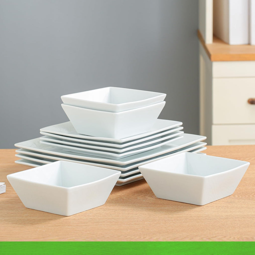 12-Piece Ceramic Kitchen Dinnerware Set, Service for 4, Porcelain Dishes Dinner Set, Square Dinnerware Sets with