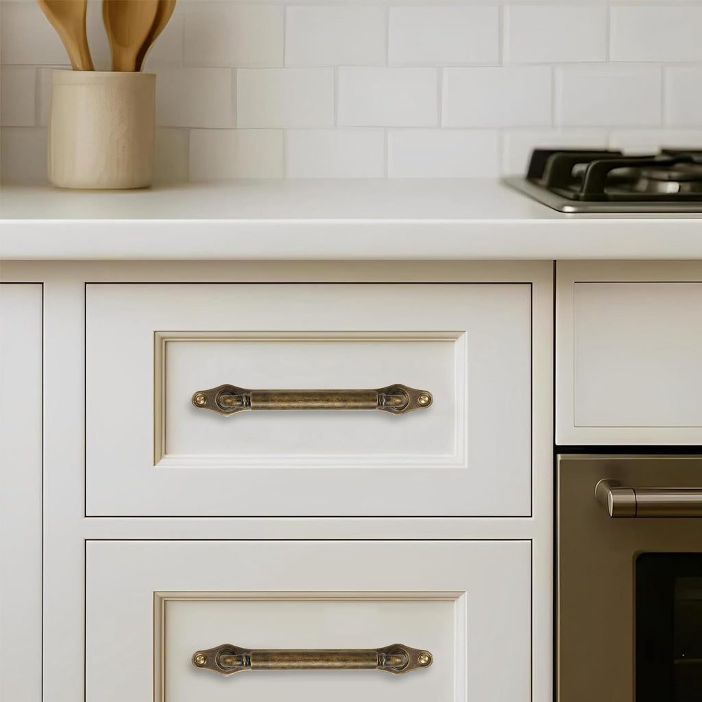5 Pack 3 Inch Hole Center Antique Brass Cabinet Pull with Backplate Solid Heavy-Duty Handles with Base Plate Cabinet