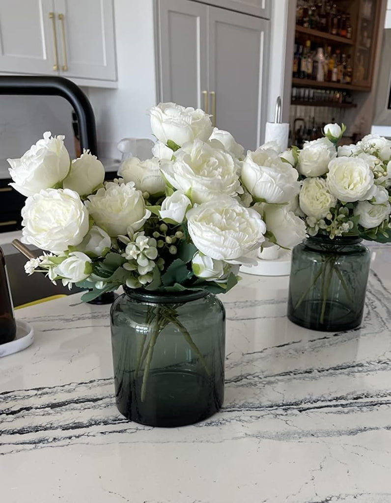 Bundles Artificial Peonies Silk Flowers, White Faux Peony Bouquet Florals Arrangements Decor for Farmhouse Home - Set of 4