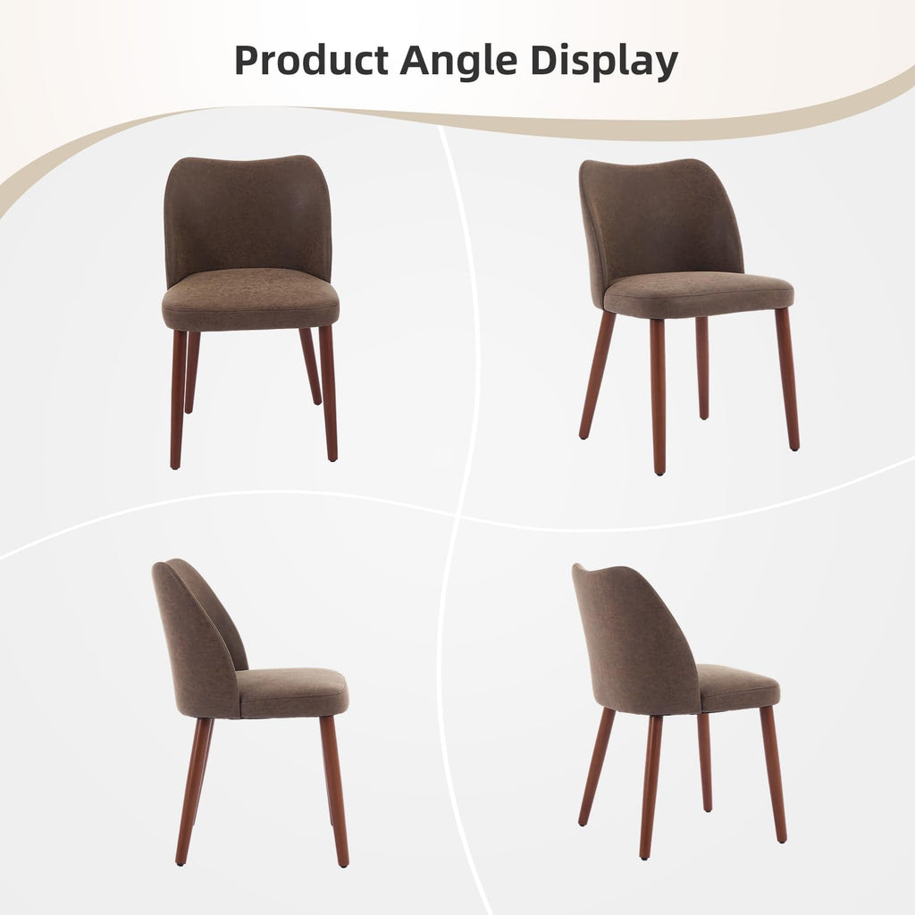 Leather Dining Chairs Set of 4 Upholstered PU Dining Chair with Wood Legs, Wing Backrest, Wooden Kitchen Chairs with