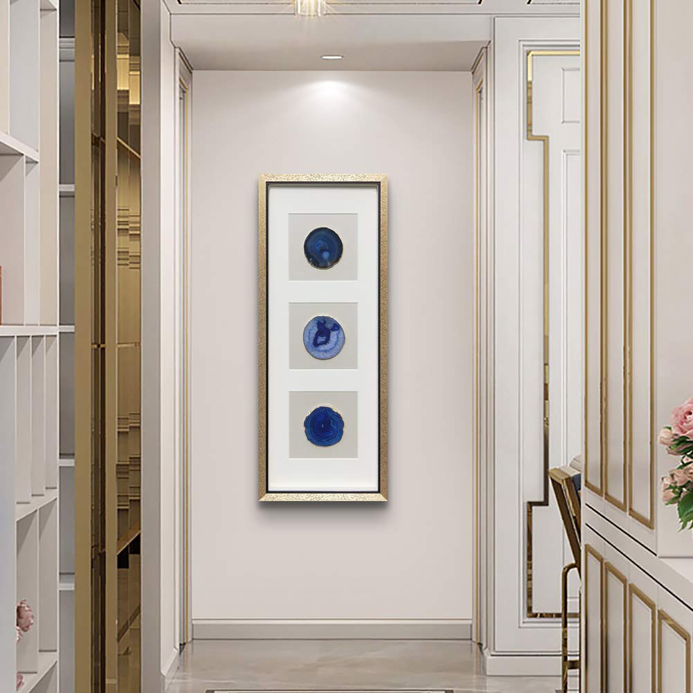 Handcrafted Gold-Edge Natural Agate Slice Trio Shadow Box Wall Art