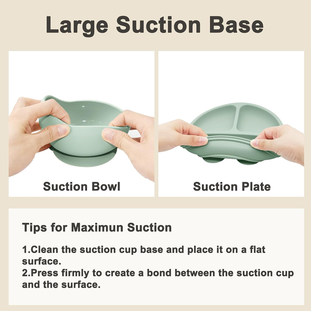 Feeding Set | Baby Led Weaning Supplies Includes Suction Bowls and Divided Plates, Adjustable Bib, Baby Utensils