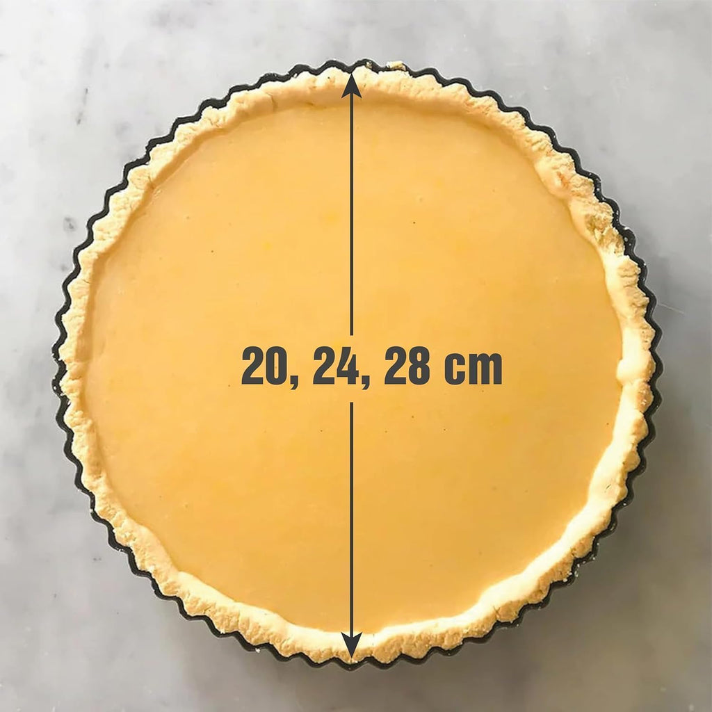 Set of 3 Deep Dish Pie Pan with Removable Bottom - Fluted Carbon Steel Tart Pan for Quiche Lorraine & Pies - Crispy