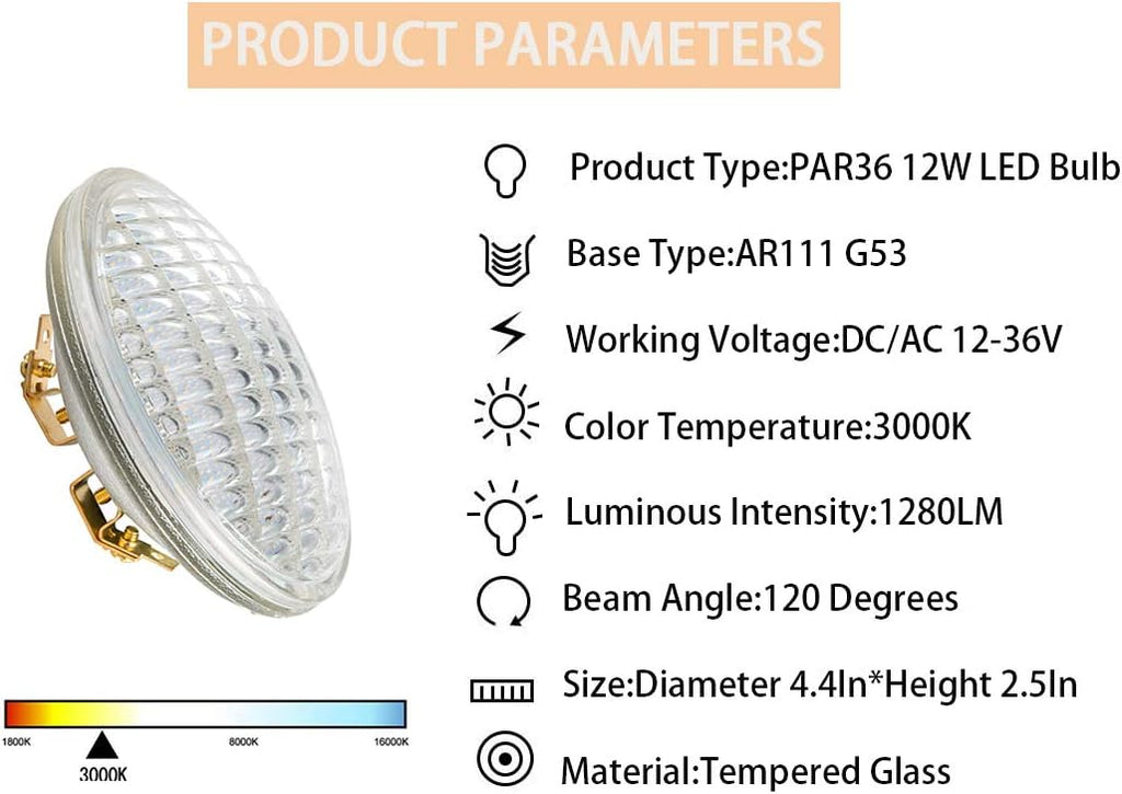 PAR36 LED Bulb 12V 12W 1280LM Outdoor Garden Landscape Lighting
