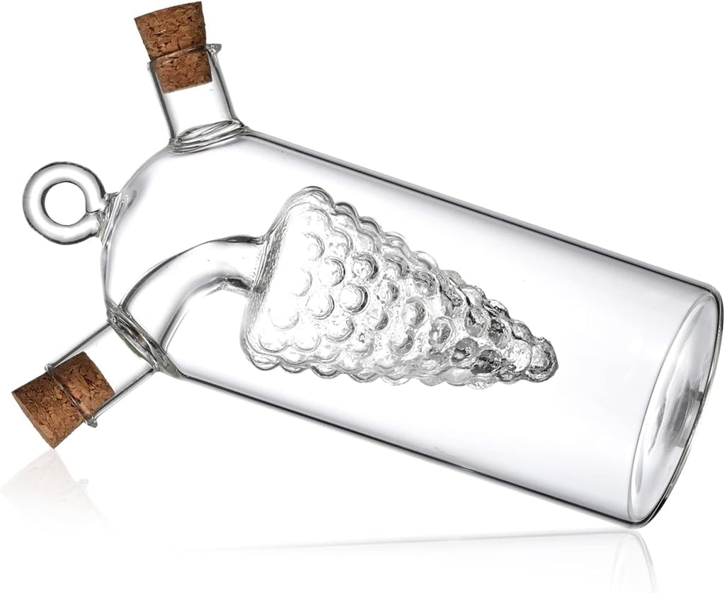 Grape Motif 2 in 1 Glass Oil and Vinegar Cruets,Dual Chamber Bottle