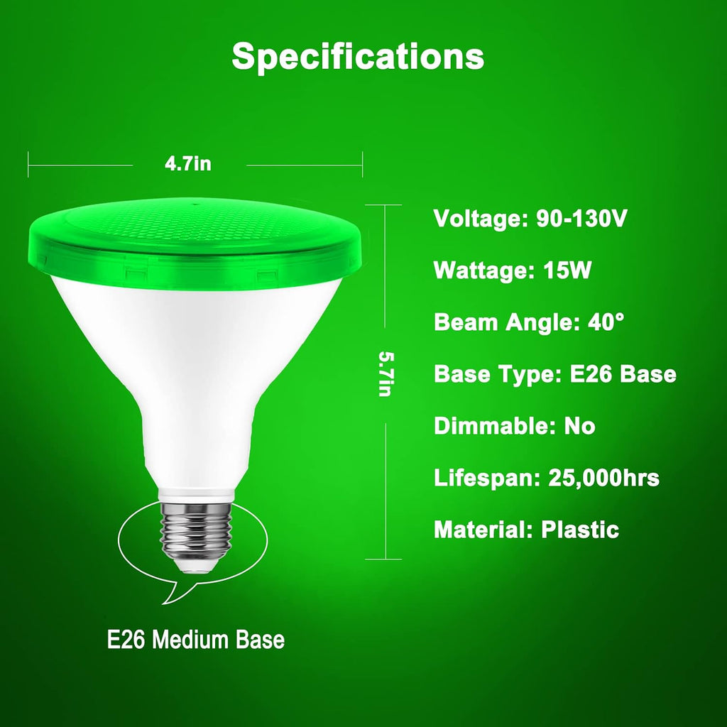 Green Colored Flood Light Bulbs - 15W(100W Equivalent), E26 Base
