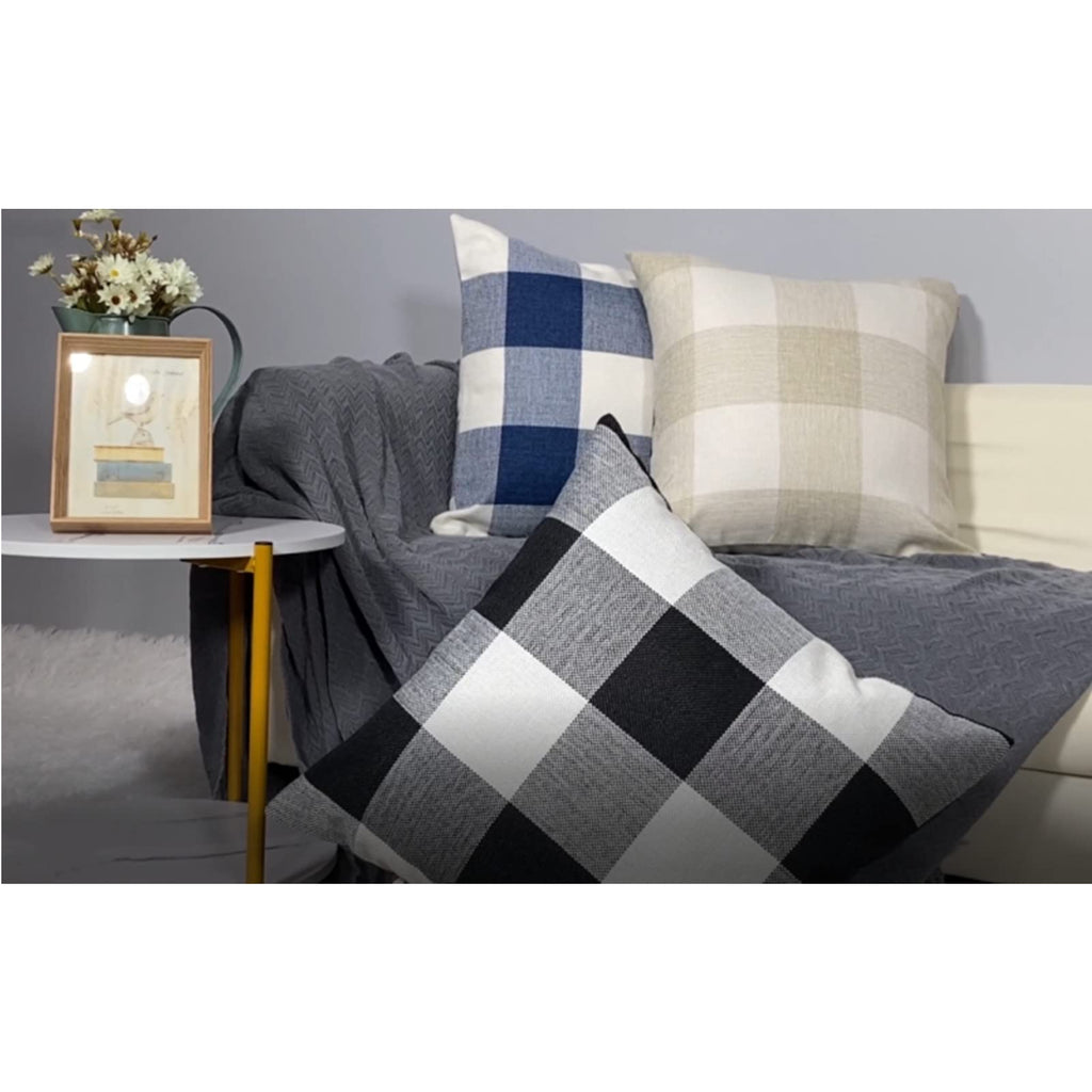 Navy Blue White Outdoor Buffalo Plaids Throw Pillow Covers Farmhouse Retro Decorative Dark Blue Check Cushion Cases