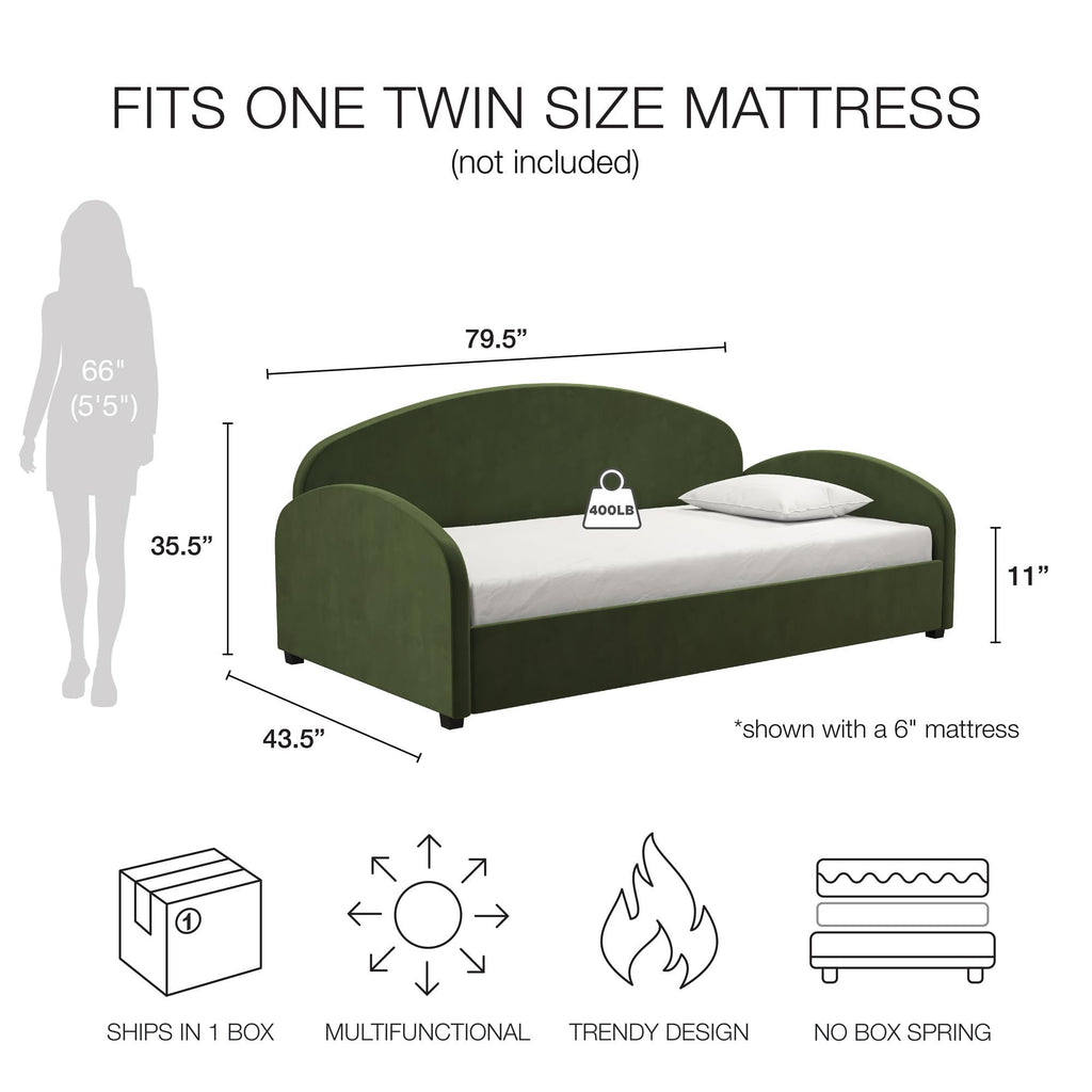 Moon Upholstered Daybed Frame, Twin, Olive Green Velvet