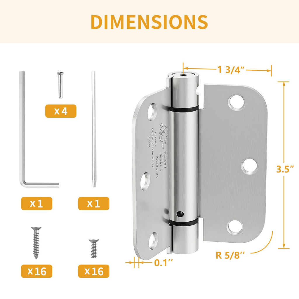 2 Pack Self Closing Door Hinges 3.5 Inch, Adjustable Tension