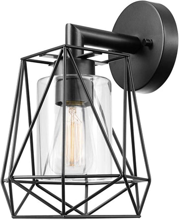 1-Light Outdoor/Indoor Wall Sconce, Black, Clear Glass Inner Shade 44300 A123-B07JGM6BJH