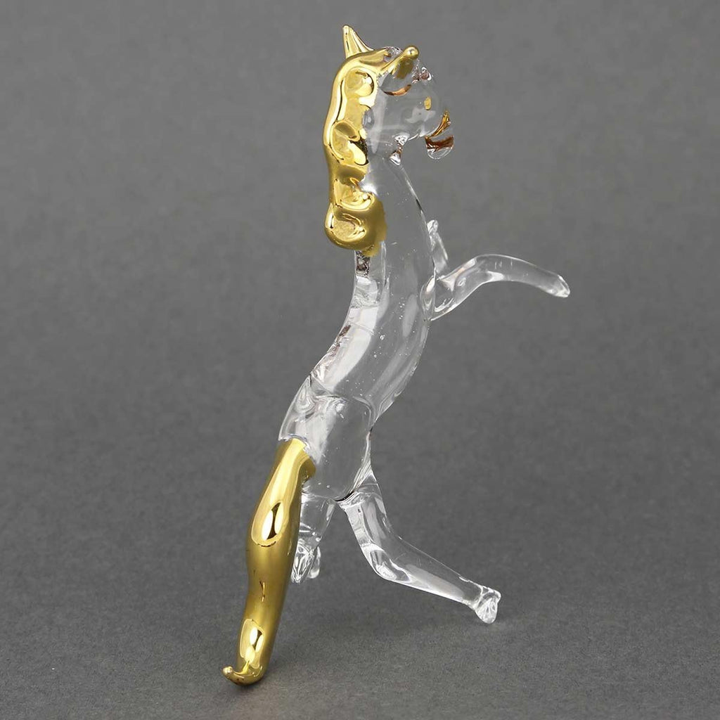 Horse Clear with Gold - Hand Blown Figurine Collectible Glass Art Stallion Clear Sculpture 3-1/2 Inches Tall