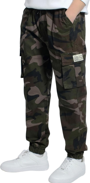 Boys Cargo Pants Cotton Elastic Waist Casual Jogger