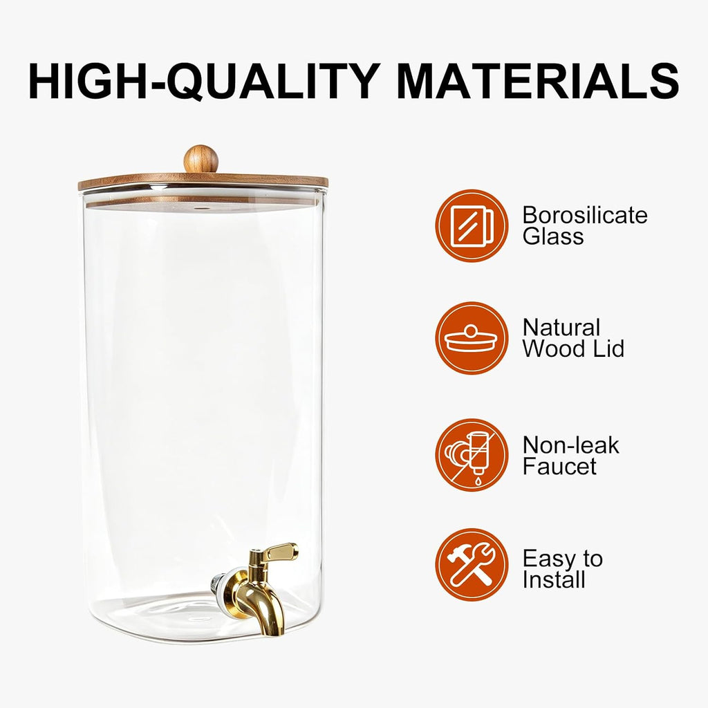 1.5 Gallon Square Drink Dispensers for Parties,Beverage Dispenser with Wood stand&Lid,Large Water Dispenser - Set of 2