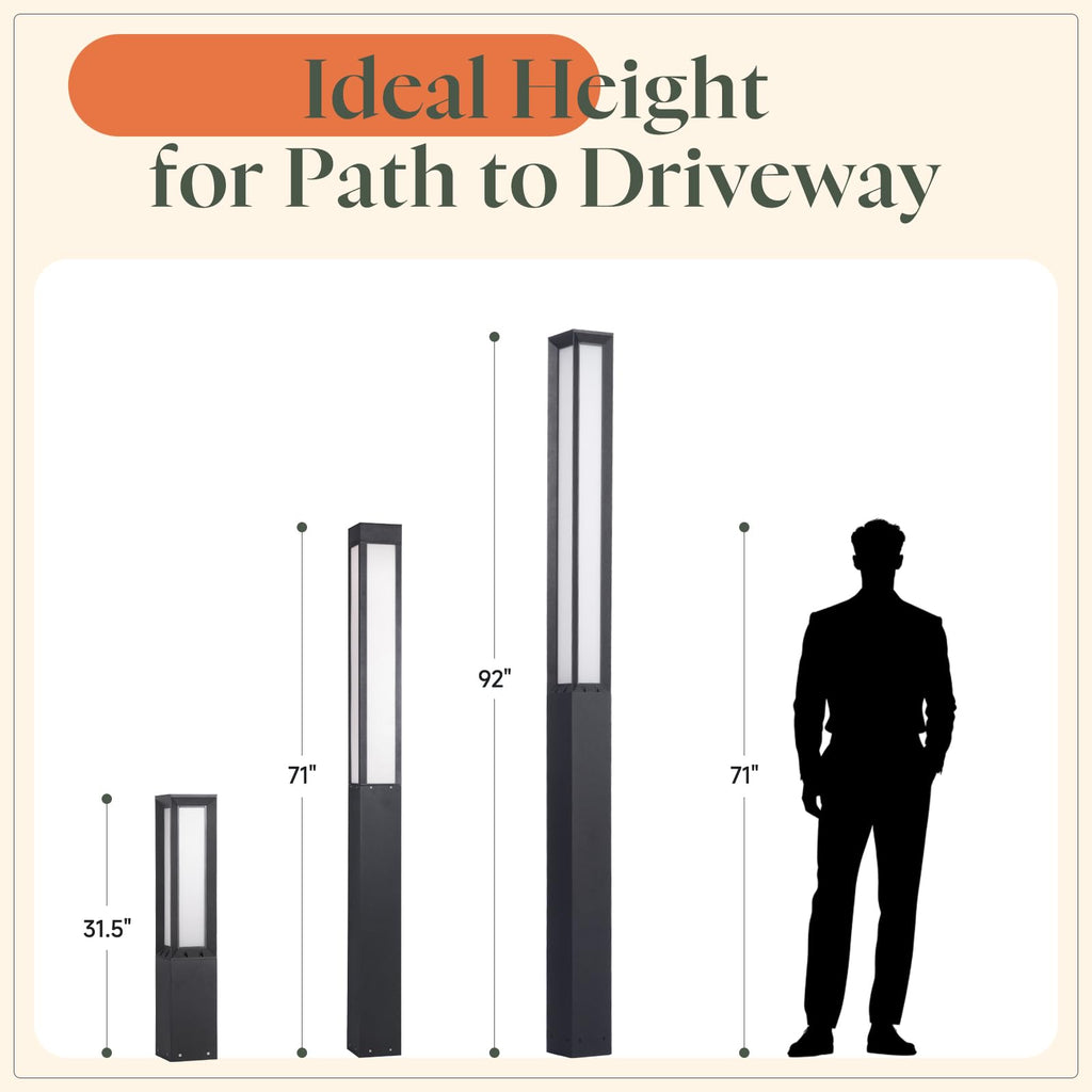 92" Tall Landscape Path Lights, AC 100-240V Bollard Lights, Pole Light