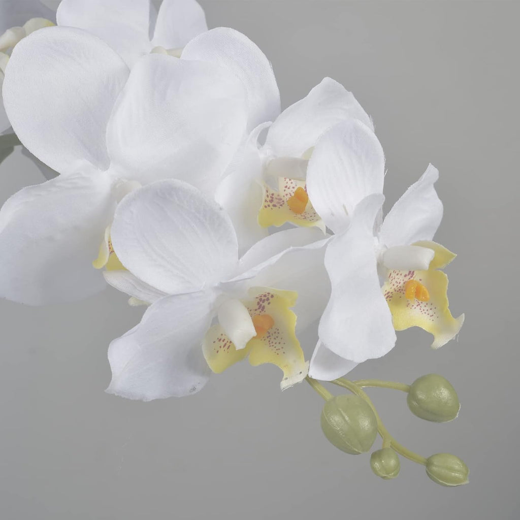 Artificial Orchid Plants & Flowers Arrangement in Ceramic Pot, Fake Faux White Orchid with Silver Vase, Faux Orchids