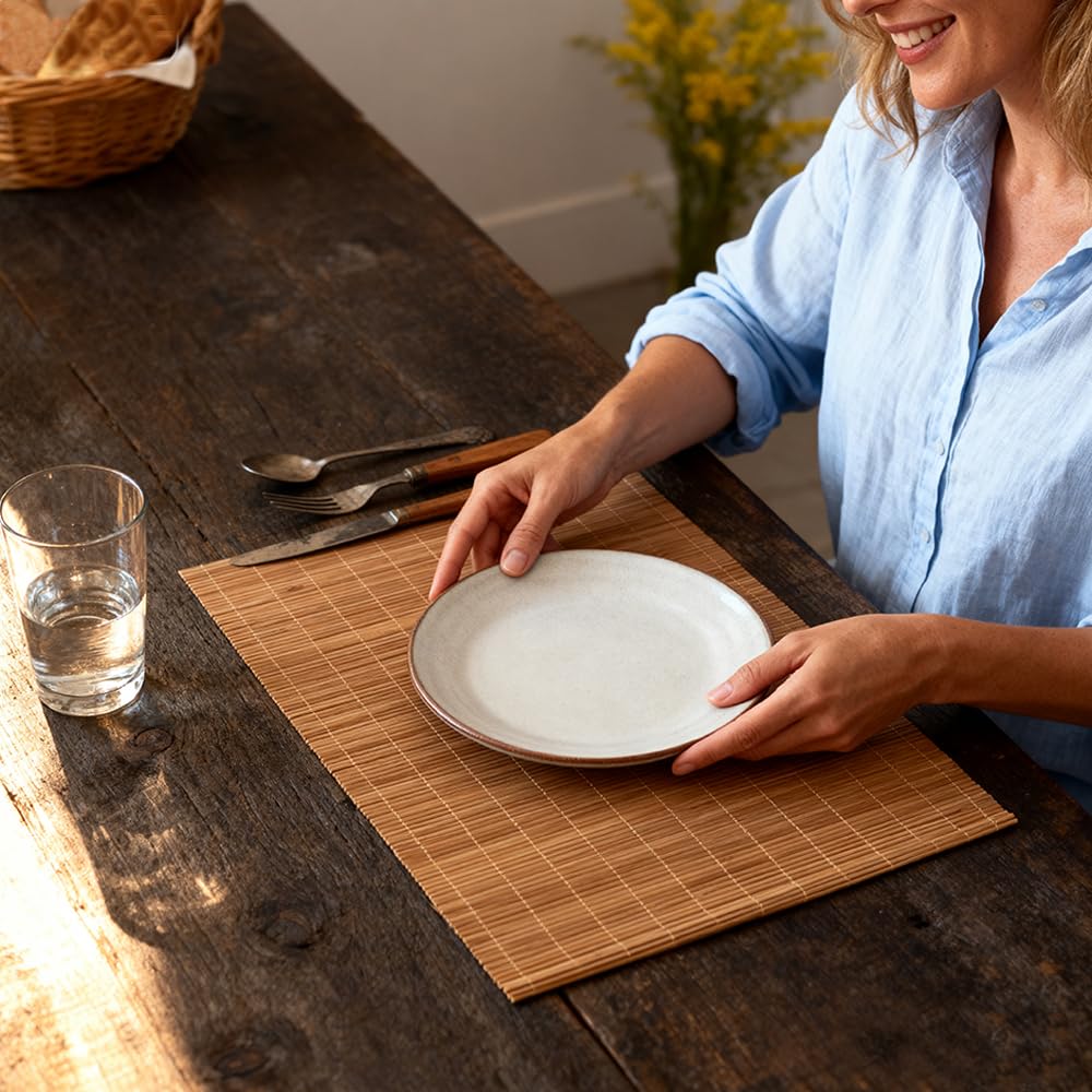4-Pack Bamboo Placemats,Woven Heat-Resistant Rectangular Table Mats,Natural Dining Place Mats,Rustic Japanese Style