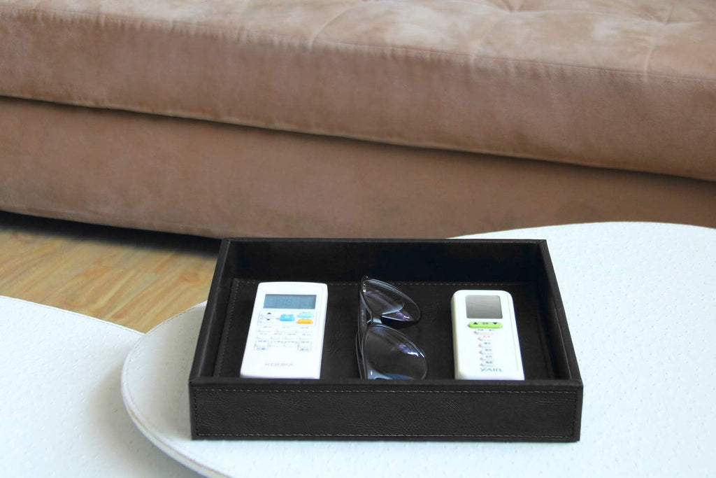 Valet Tray Nightstand Organizer Leather Catchall Tray for Perfume,Jewelry,Key and Remote on Counter or Dresser(Black)