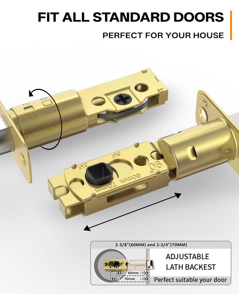 Brushed Gold Solid Heavy-Duty Front Door Handle Set with Deadbolt, Architectural Grade Modern Entry Door Lockset