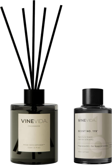 Leather & Brandy | Reed Diffuser | Long-Lasting Scent Sticks Set | Oil Stick Diffuser | Bathroom Scent
