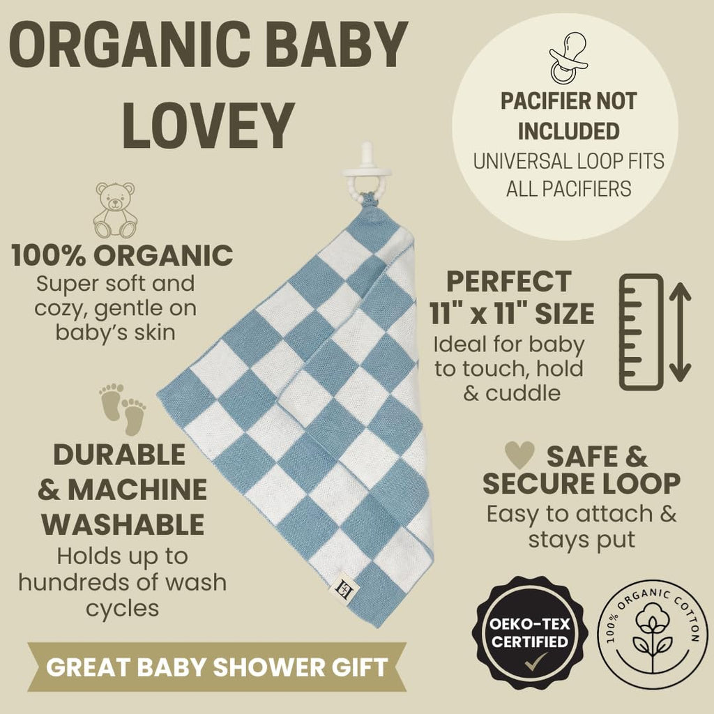 L+L USA 100% Organic Cotton Baby Lovey - Soft Breathable Knit Security Blanket with Paci Holder Loop - Girly Bow