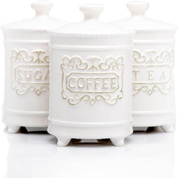 3-Piece Ceramic Canister Set, 35 Oz Each, 6.5-Inch, Airtight Lids - Set of 3