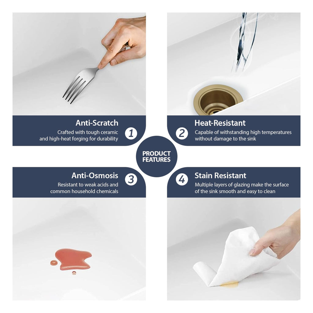 White Farmhouse Sink - 30 Inch Farm Kitchen Sink Undermount Workstation Apron Front Reversible Ceramic Fireclay