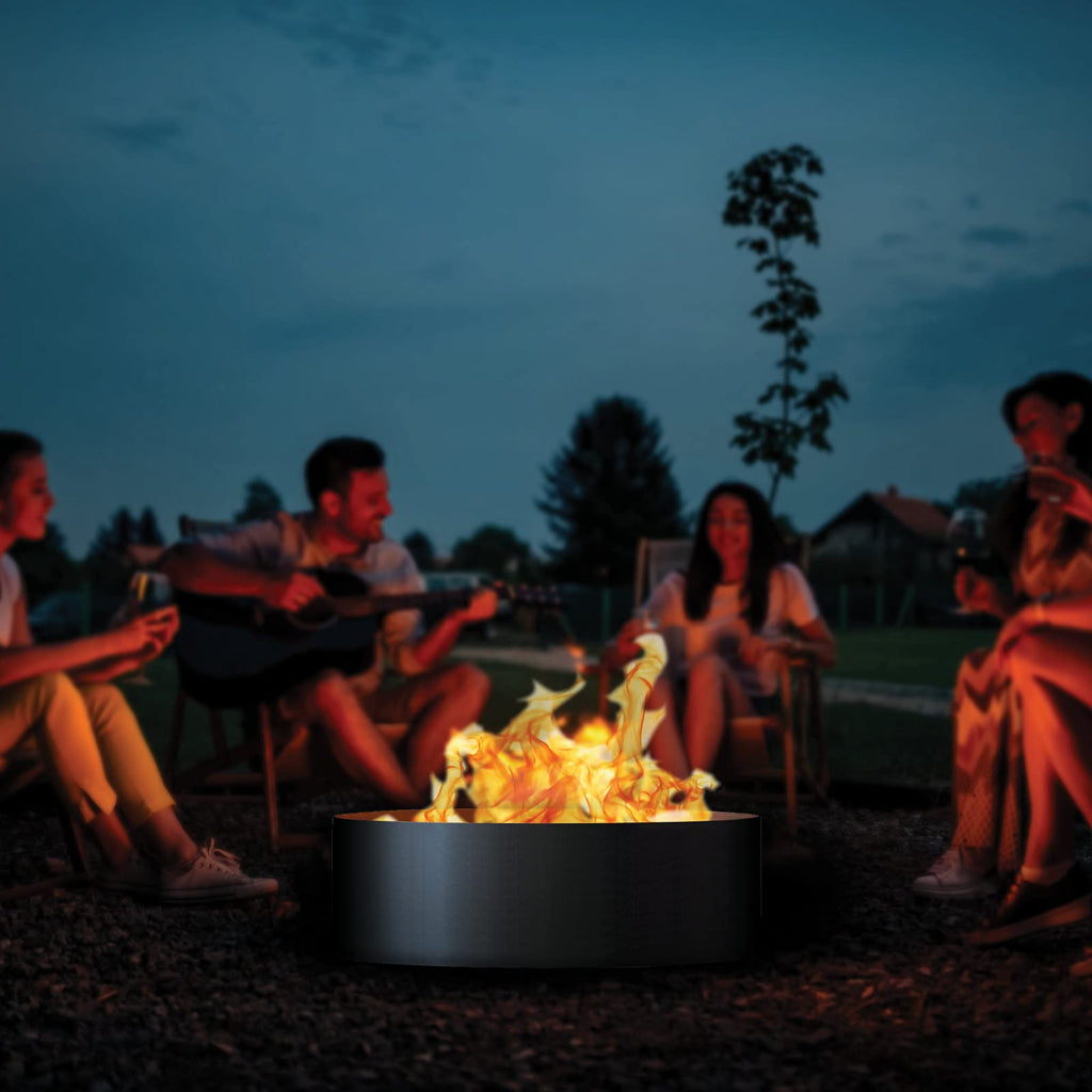 Solid Multi-Piece 3 pc Unpainted 12 in. Tall 37 in. Diameter Outdoor Fire Ring with Fire Poker - 37 x 37 x
