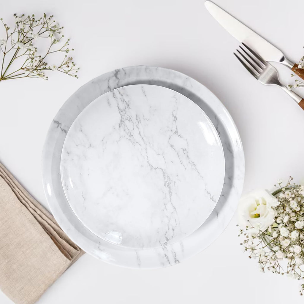 12-Piece Melamine Dinnerware Sets, Modern White Round Dish Set for 4