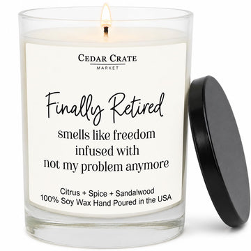 Retirement Gift for Woman, Men - Finally Retired Soy Wax Candle, Caribbean Retreat Scented, 60 Hours Burn
