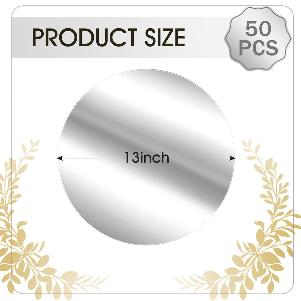 50PCS 13in Round Silver Placemats, Disposable Paper Charger Plate