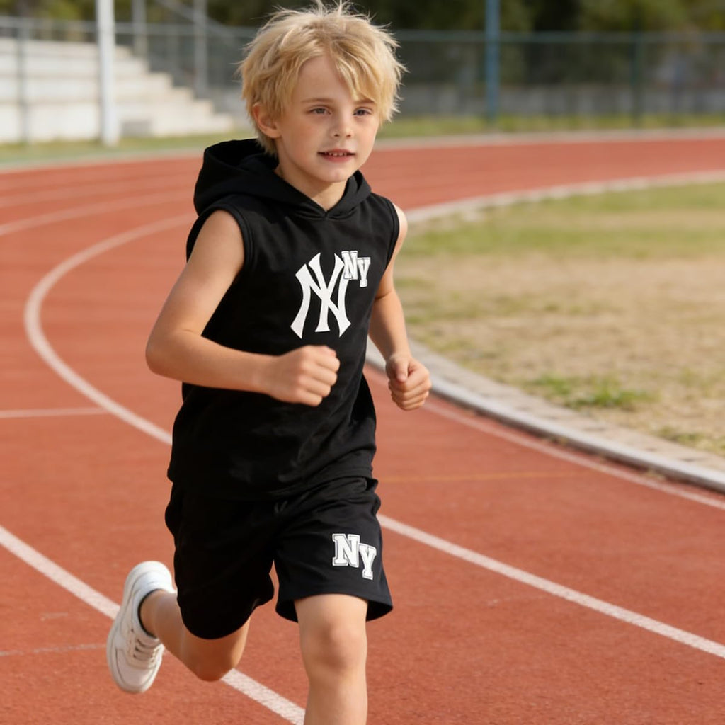 Boys Summer Clothes Hooded Sleeveless Tank Tops Workout Shorts 2 Piece Set Fashion Outfits