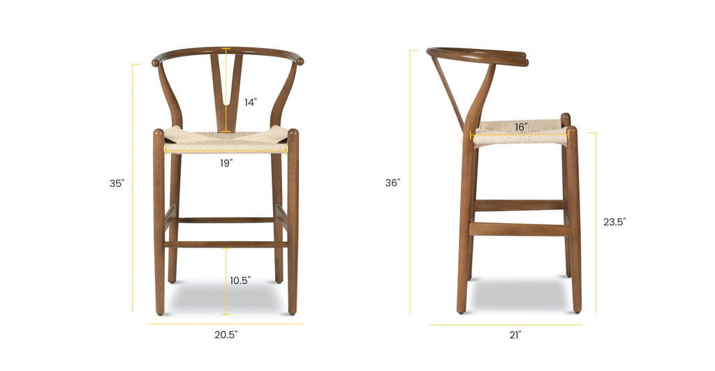 Weave Counter Stool, 23" Height - Walnut Beech Wood Frame with Rope Woven Seat, Fully Assembled