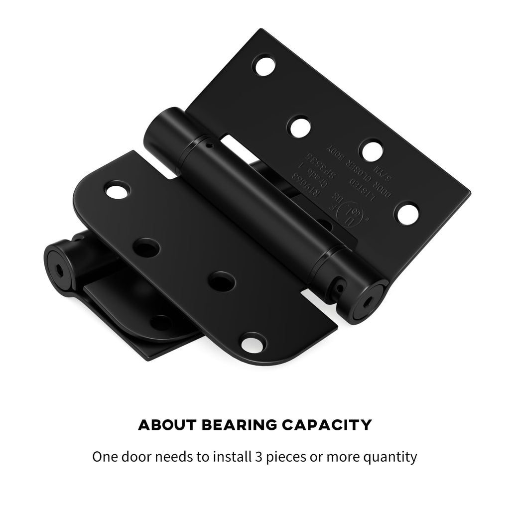 3 Pack 4" Spring Door Hinges Black Square 5/8" Radius Corners