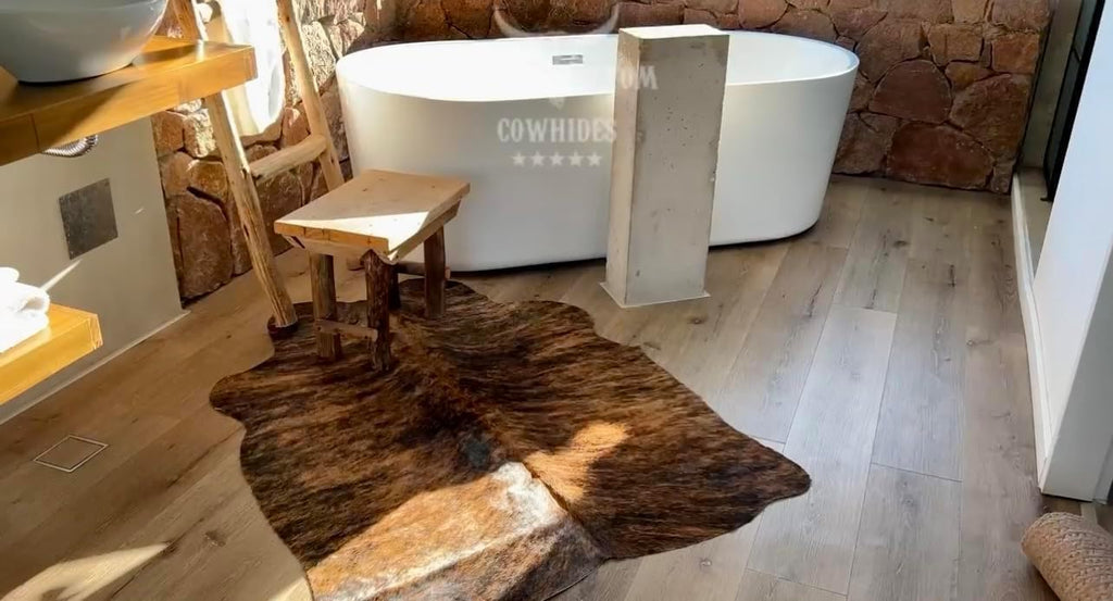 Tomtom Cowhides Rug | Small Cowhide Leather | 4ft x 3.5ft | Dark Brindle | Premium Natural Animal Skin