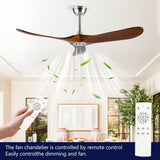 52 Inch Outdoor Ceiling Fan with Remote Control - Solid Wood 3 Blade, Water Resistant, Walnut