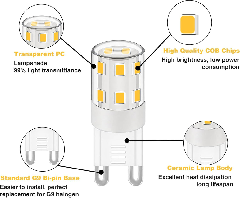 Dimmable G9 Led Bulbs 3W Replace G9 Halogen 20W - 30W,Soft Warm White 2700K