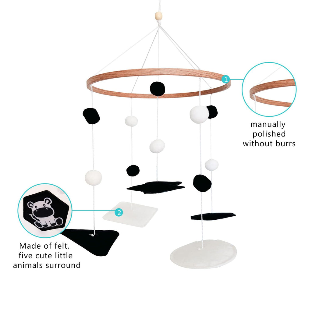 Montessori Mobile for Crib, Black and White Mobile for Baby, Neutral Baby Crib Mobile for Boys Girls, Nursery Mobiles