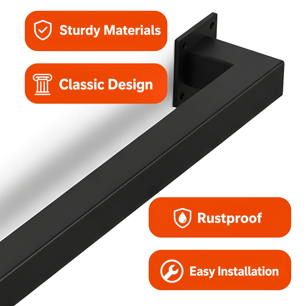 14FT Stair Railing Indoor Wall Mount, 500lb Black Handrail