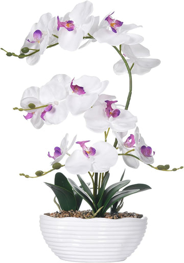 Large Silk Orchid in Wave Pot 19" Phalaenopsis Centerpiece for Table, White