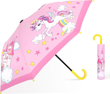 Kids Umbrella Children Travel Umbrellas Reinforced Canopy with Pinch Free Closure and Colorful Design Lightweight