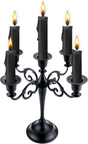 Metal Candle Holder，5 Arms Pure Black Candle Holders for Pillar Candles（10.6 inch Tall Candlestick Holders, for 1/2-1
