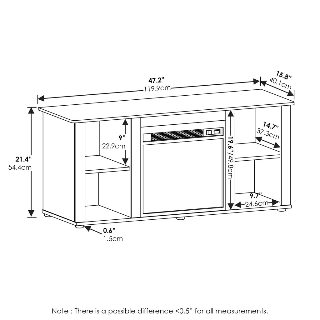 Jensen Fireplace Entertainment Center TV Stand with Open Storage for TV up to 55 Inch, French Oak Grey