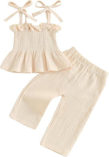 Infant Baby Toddler Girls Clothes Solid Color Sleeveless Camisole Linen Pants Set Baby Summer Outfits