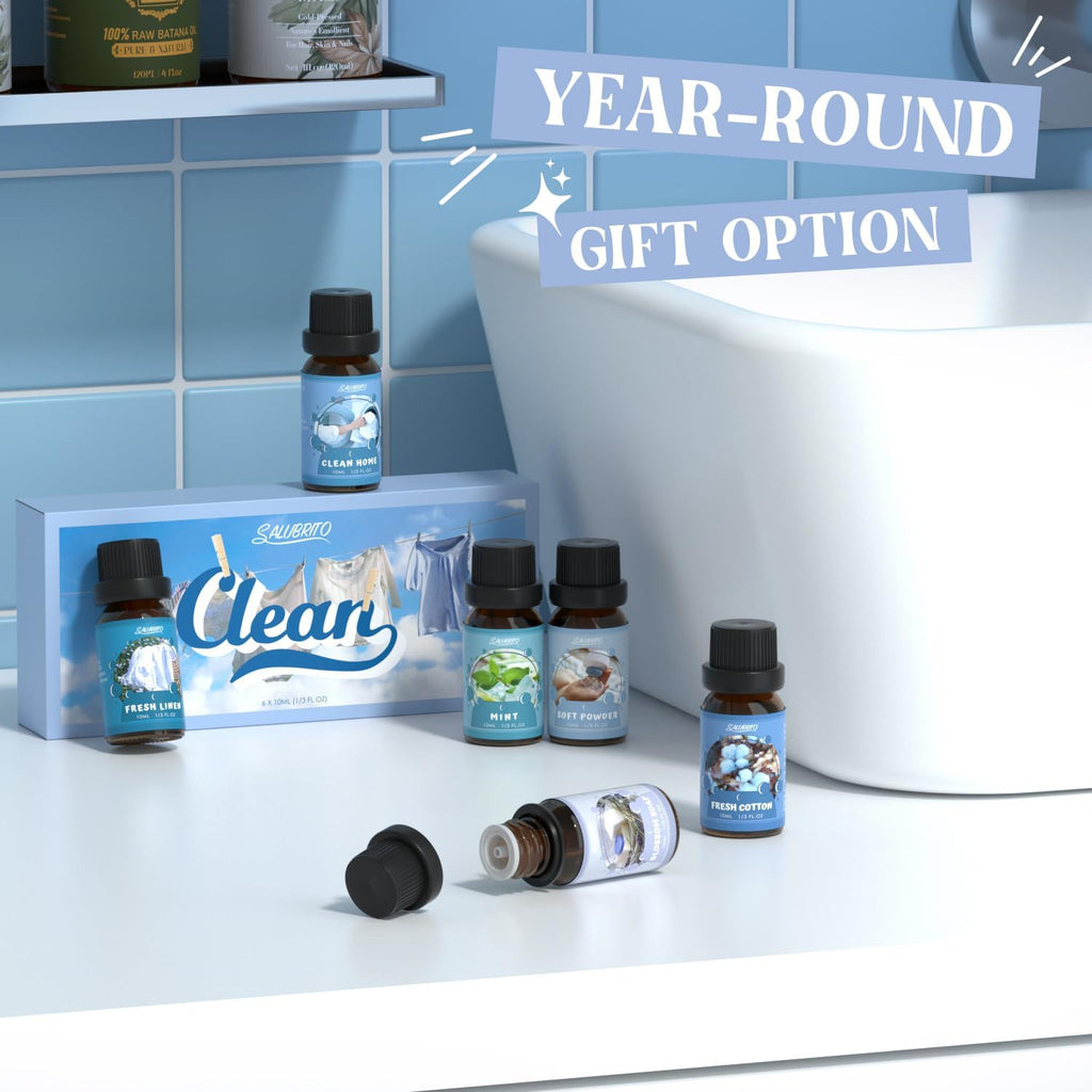 Clean Diffuser Oils Set, Premium Essential Oils Set for Diffuser, Candle, Soap Making, Fresh Cotton, Clean Home - Set of 2