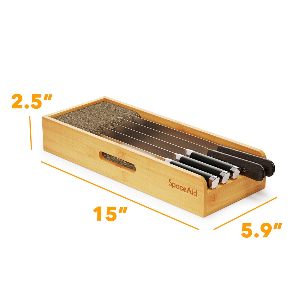 Knife Drawer Organizer Bamboo Insert Dock, Kitchen Steak Knives Holder Organizers Block for Drawer in Storage