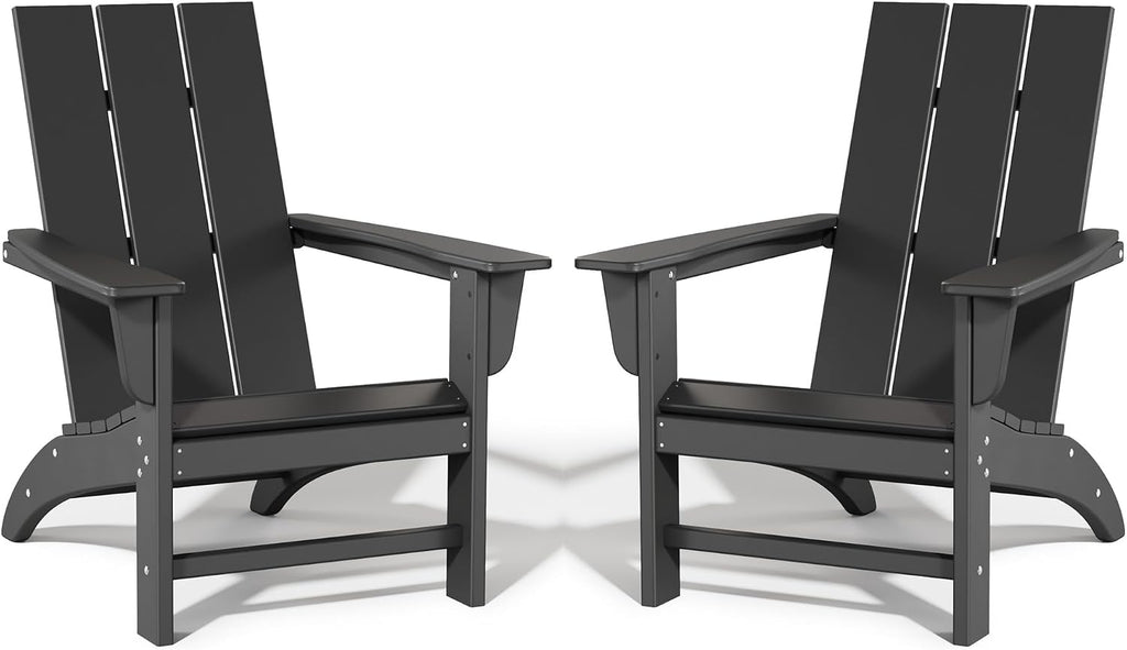Poly Lumber Adirondack Chairs Set of 2, All-Weather Resistant Outdoor Patio Chairs, Look Like Wood, Pre-Assembled